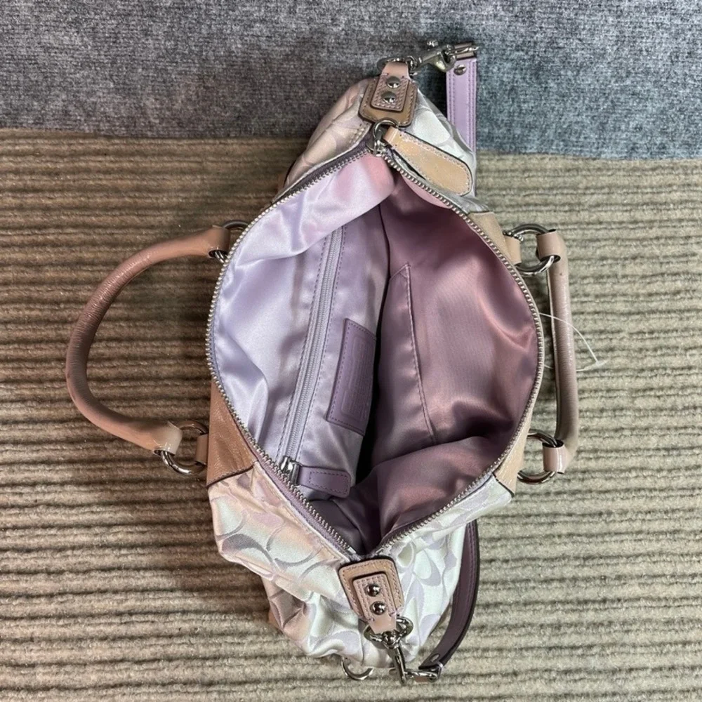 Coach Signature C Satchel Bag Lavender Pink Patent Leather Trim F15443